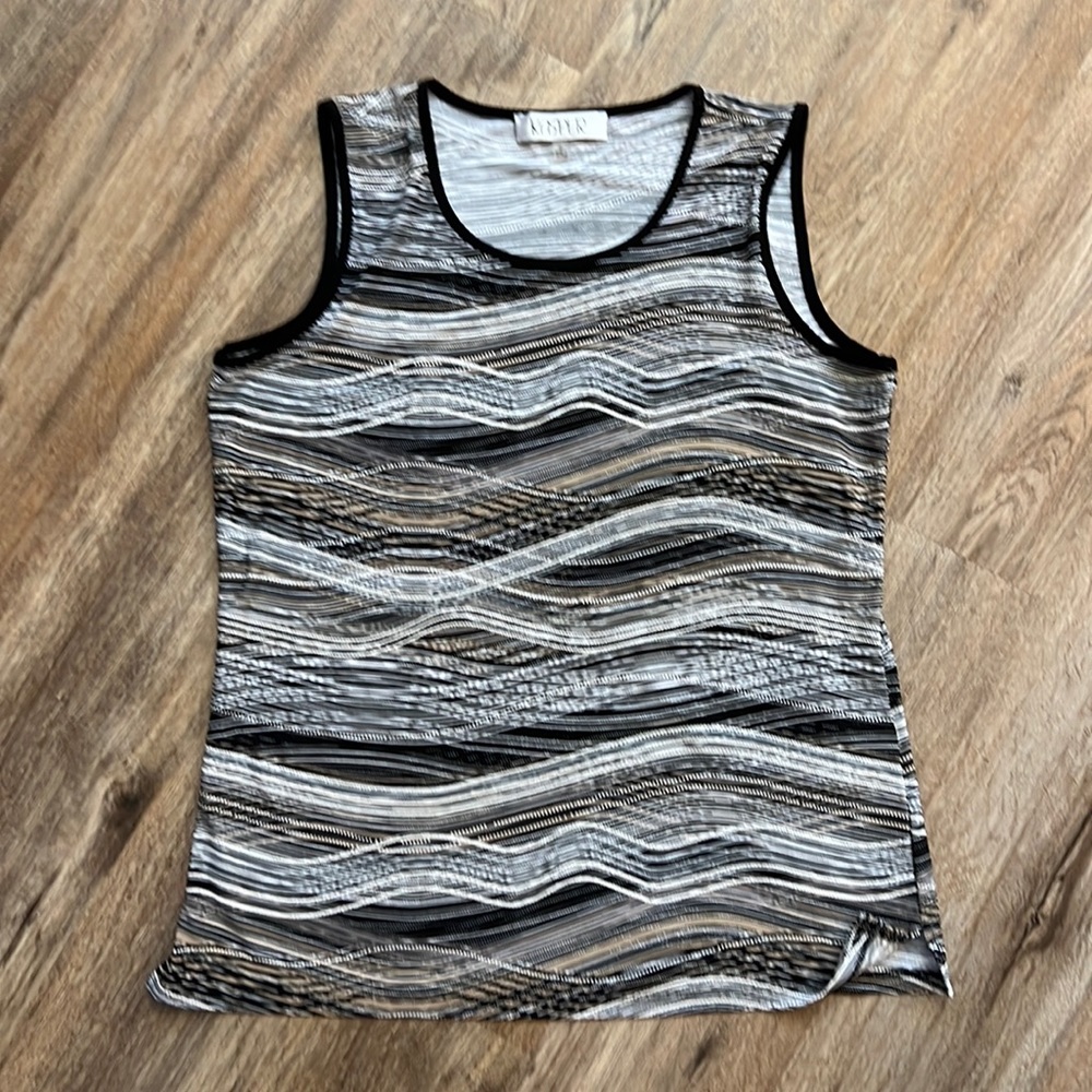 Kasper Tank Top Women Size Medium Earth Tones with Wave Pattern